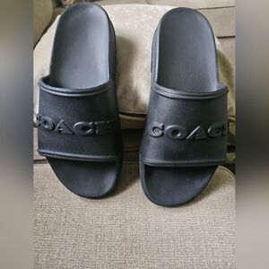 Coach Black Logo Slide Sandals with Raised Emblem